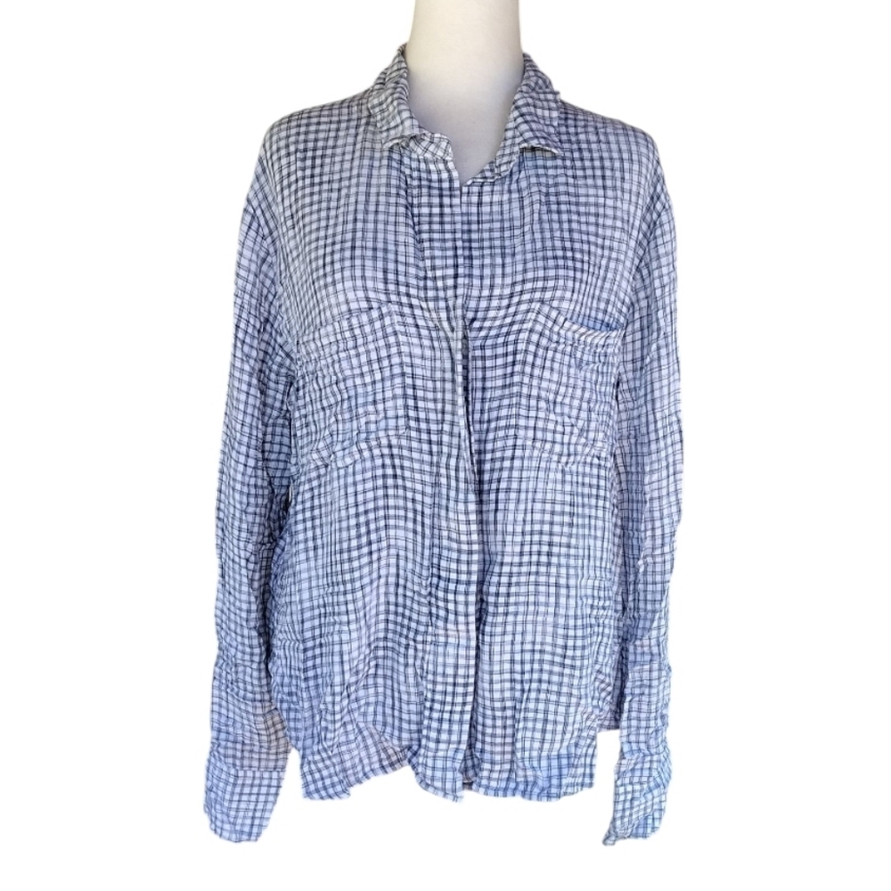 Anthropologie Cloth & Stone Grid Print Button Front Lightweight Blouse Size XXL